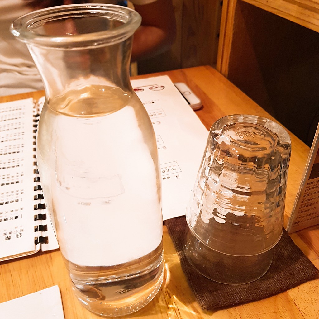 water bottle on table