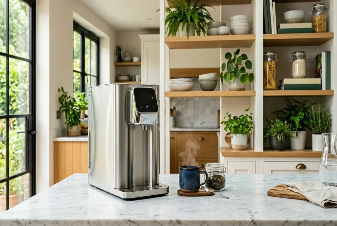 water dispenser made of brushed stainless steel